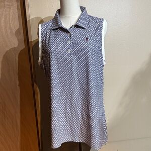 Peter Millar Sleeveless Collared Blouse - Navy and White